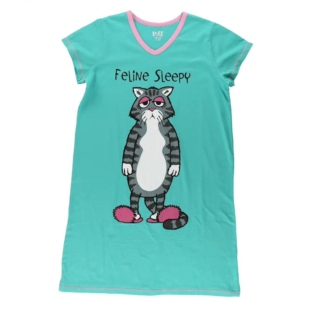 lazy one night shirt feline sleepy